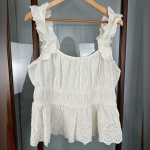 Old Navy Ruffle Tank Top Sz XL Off White Festival Eyelet Boho Coquette Romantic